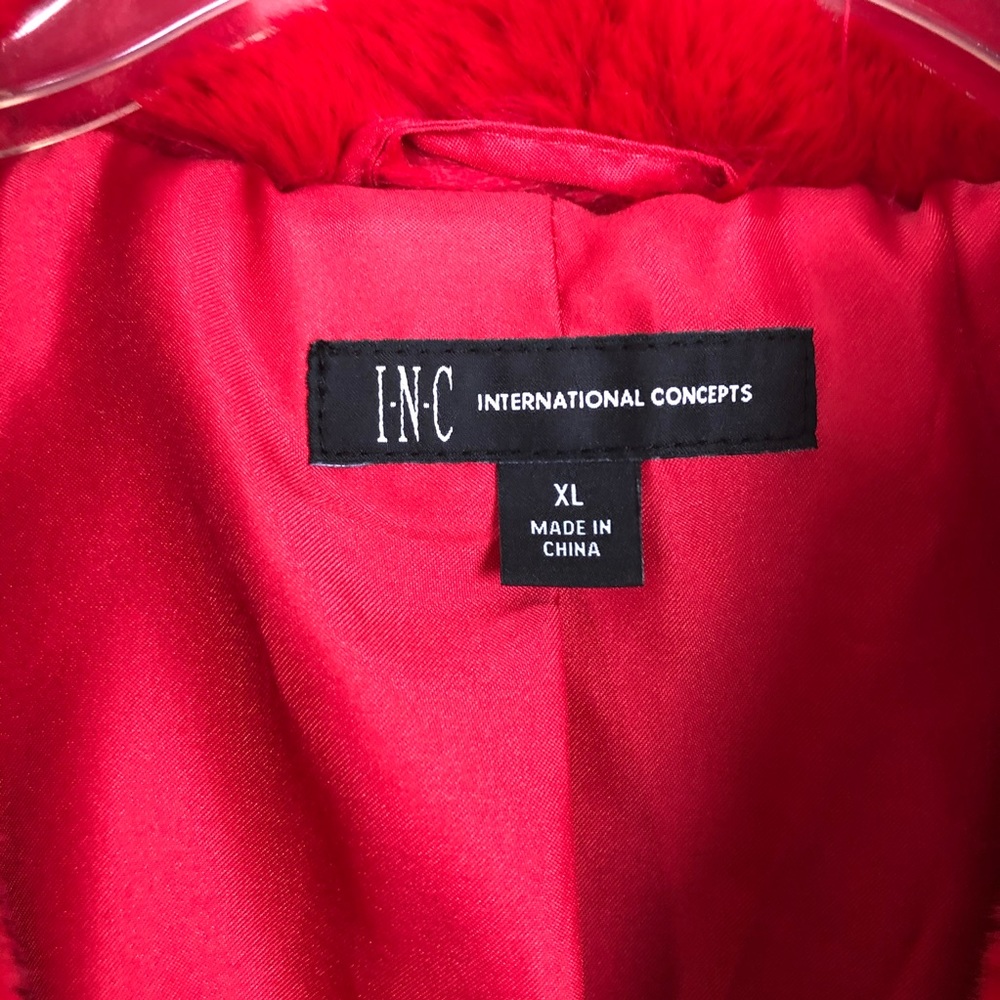 I.N.C. Cozy Red Shawl Collar Faux Fur Coat - Picture 6 of 7